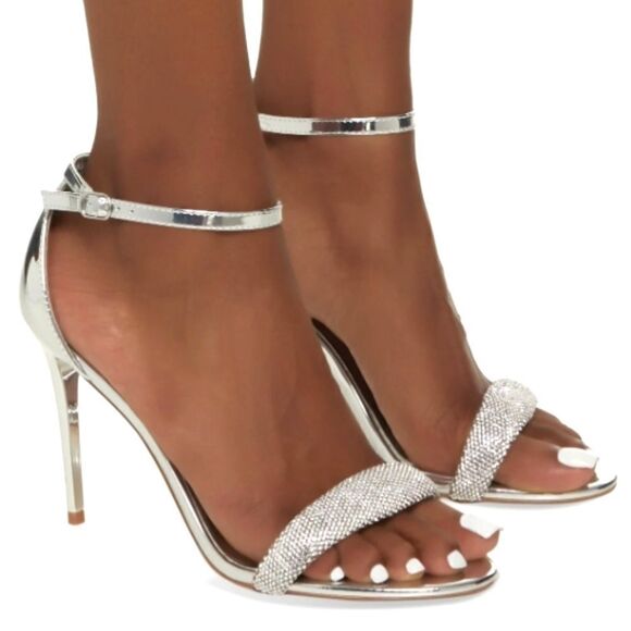 Beautiful Embellished Band Ankle Strap silver Heels sz11 - Picture 1 of 4